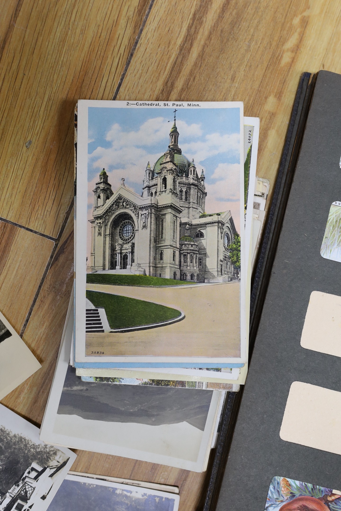 Collection of postcards, cigarette cards and ephemera